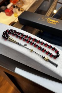 Diamond Gümüş Serisi Sürmeli Ateşi Sıkma Kehribar Tesbih – El Yapımı, Doğal ve Özel Tasarım