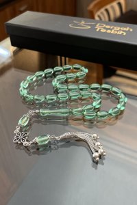 Transparent Aqua Green Fire Amber Tasbih – Handmade & Natural