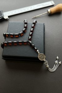 Sürmeli Bal Rengi Ateş-i Sıkma Kehribar Tesbih – El Yapımı ve Doğal