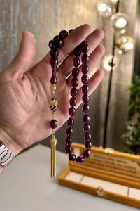Cezayir Serisi Mor Alman Ateş Kehribar Tesbih – Gümüş Çeşm-i Bülbül Püsküllü El Yapımı