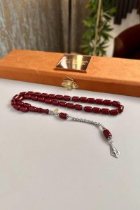 تسبيح عنبر مضغوط بتصميم فضي على الطراز العثماني – تسابيح يدوية من الأحجار الطبيعية