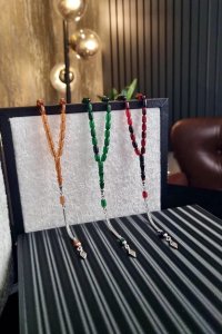 Özel Yapım Üçlü Kapsül Ateş-i Sıkma Kehribar Koleksiyon Seti - El Yapımı, Doğal Taş Tesbih