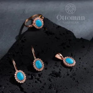 Bayan Gümüş Turkuaz Takım 925 Ayar Gümüş Özel Tasarım