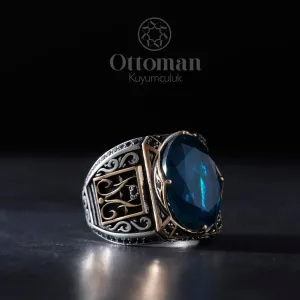 Gümüş takılar ve yüzükler ve aksesuarlar  925 Ayar gümüş  Özel tasarım el sanatı yüzükler ve diğer takılar Çift Desenli Özel Tasarım Paraiba Taşlı Gümüş Yüzük