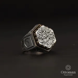 Gümüş takılar ve yüzükler ve aksesuarlar  925 Ayar gümüş  Özel tasarım el sanatı yüzükler ve diğer takılar Altıgen Tasarım Gravürlü Gümüş Erkek Yüzük