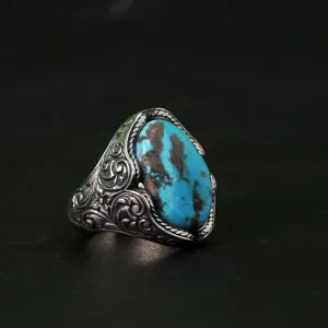 Gümüş takılar ve yüzükler ve aksesuarlar  925 Ayar gümüş  Özel tasarım el sanatı yüzükler ve diğer takılar Doğal Taş Gravür Desenli̇ Gümüş Fi̇rüze Yüzük