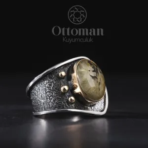 Gümüş takılar ve yüzükler ve aksesuarlar  925 Ayar gümüş  Özel tasarım el sanatı yüzükler ve diğer takılar Golden Rutil Kuvarts Taşlı Bayan Yüzük