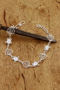 Gümüş takılar ve aksesuarlar - bilezik ve bileklik Telkari İşlemeli Kalpli Gümüş Bileklik 223