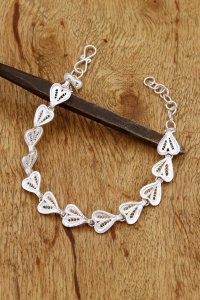 Gümüş takılar ve aksesuarlar - bilezik ve bileklik Kalp Modeli Telkari İşlemeli Gümüş Bileklik 243