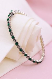 Gümüş takılar ve aksesuarlar - bilezik ve bileklik Yeşil Akik Taşlı Markazit Gümüş Bilezik 023