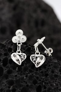 Gümüş takılar ve aksesuarlar - bayan küpeler Kalp İşlemeli Telkari Gümüş Küpe 240