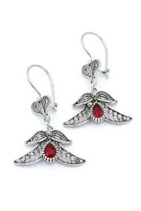 Gümüş takılar ve aksesuarlar - bayan küpeler Kök Yakut Taşlı Telkari Gümüş Küpe 270