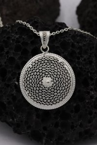 Gümüş takılar ve aksesuarlar - bayan küpeler Halka İşlemeli Telkari Gümüş Kolye 334