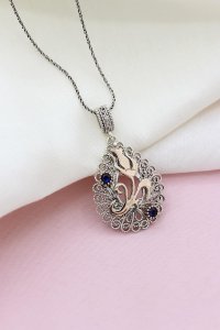 Gümüş takılar ve aksesuarlar - bayan küpeler Lale Modeli Telkari İşlemeli Gümüş Kolye 457