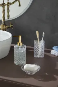 Paşabahçe Glass Homeware Products and Gift Glassware Collections Glamis Cage Model Bathroom Set 3-Piece