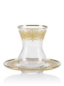Paşabahçe Glass Homeware Products and Gift Glassware Collections Vera Gold Tea Set of 6