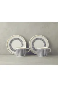 English Home Modern Touch Bone China 4-Piece 2-Person Tea Cup Set Black