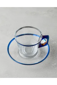 طقم فناجين الشاي الزجاجي من English Home Ador، طقم مكون من 4 قطع لشخصين باللون الأزرق الداكن