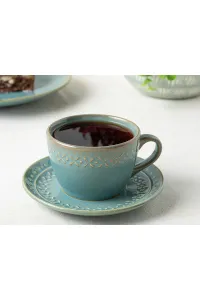 English Home Stoic Ceramic 4-Piece 2-Person Tea Cup Set 225 ml Green