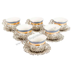 طقم فناجين الشاي والقهوة النحاسي الأصلي، طقم تقديم مكون من ست قطع – لالي – ألالا