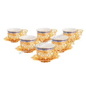 طقم فناجين الشاي والقهوة النحاسي الأصلي، طقم تقديم مكون من ست قطع – سلطان – ألالا