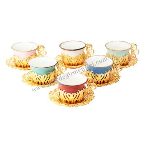 Authentic Copper Tea and Coffee Cup Set, Six-Piece Presentation Set – Tulip – Colorful