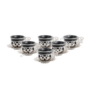 Authentic Copper Tea and Coffee Cup Set, Six-Piece Presentation Set – Sultan – Black