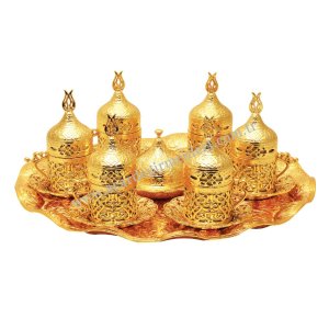 طقم فناجين الشاي والقهوة النحاسي الأصلي، طقم قهوة مكون من ست قطع – تصميم أكورلو