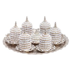 Authentic Copper Tea and Coffee Cup Sets. Gift Tea - Coffee Cup Sets. Six-Piece Stone Coffee Set – With Pearls
