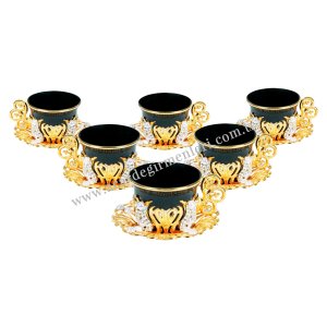 Authentic copper tea and coffee cup sets. Gift tea - coffee cup sets. Six-Piece Stone Presentation Set – Black