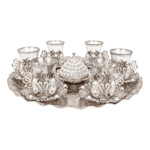 Authentic copper tea and coffee cup sets. Gift tea - coffee cup sets. Stone Tea Set with Tray – Ottoman