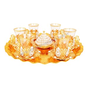 Authentic copper tea and coffee cup sets. Gift tea - coffee cup sets. Stone Tea Set with Tray – Ottoman