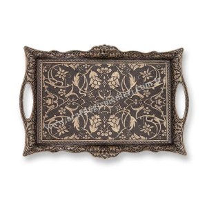 طقم شاي وقهوة نحاسي أصيل. أطقم شاي - قهوة هدايا. طقم شاي مع صينية – تصميم مربع