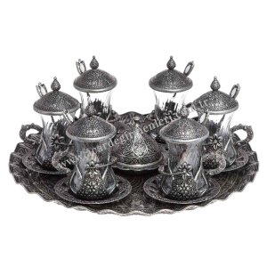 TEA SET WITH TRAY AND SPOONS