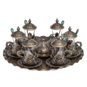 TEA SET WITH TRAY AND SPOONS