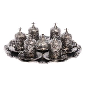 Otantik bakır çay kahve fincan setleri. Hediyelik çay - kahve fincan setleri ALTILI KAHVE SETİ – SEMAZEN