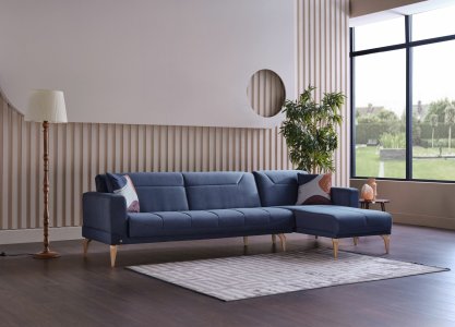 Vital Left Corner Sofa (Long Seat + 3-Seater) Navy Blue