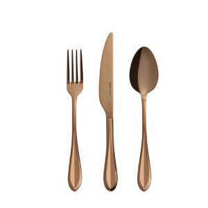 The Hisar Toskana 84-Piece 12-Person Flatware Set in Titanium Bronze