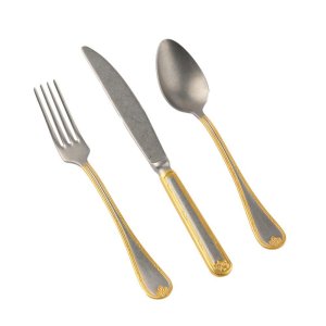 The Hisar İnfinity 84-Piece 12-Person Flatware Set with Antique Gold Decor