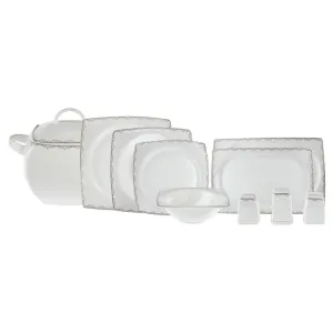 The Emsan Fine Bone Yeni Lotus 61-Piece 12-Person Square Dinnerware Set