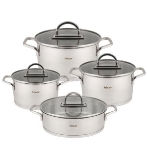 Hisar Luna İndüksiyon Tabanlı 8 Parça Süzgeçli Çelik Tencere Seti