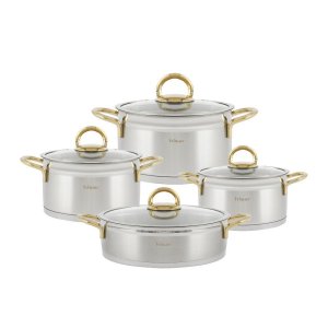 Hisar Orion İndüksiyon Tabanlı 8 Parça Çelik Tencere Seti Titanyum Gold