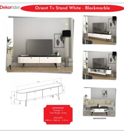 orient tv sehpası beyaz-siyah mermer
