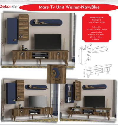 MARE TV UNIT WALNUT -NAVYBLUE