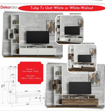 TULİP TV UNIT WHİTE OR WHİTE WALNUT