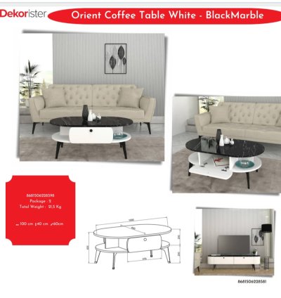 طاولة قهوة أورينت بيضاء-سوداء رخامية