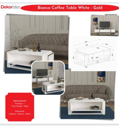 طاولة وسطية بيانكو بيضاء-ذهبية