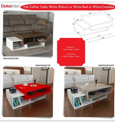 Tab Coffee Table White-Walnut or White-Red or White-Cordoba