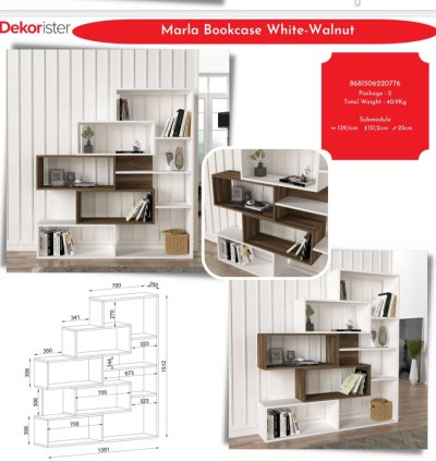 Marla Kitaplık Beyaz-Ceviz