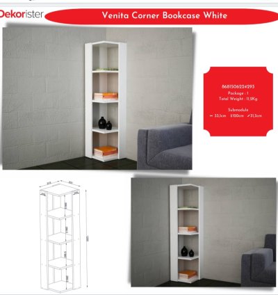 Venita Corner Bookcase White